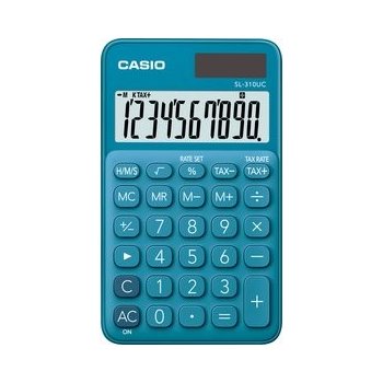 CASIO kalkulačka SL 310UC BU , Štýlová farebná vrecková kalkulačka s 10-miestny displejom, výpočty s časom, odmocninami