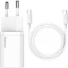 Baseus rýchlonabíjačka do siete Super Si USB-C PD QC 25W (s káblom USB-C na USB-C) biela (6953156206038)