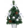 Stromček MagicHome Vianoce, ozdobený, strieborný, mašľa, 40 cm