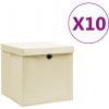 Úložné boxy s vekom 10 ks, 28x28x28 cm, krémové-ForU-325218