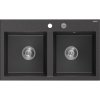 Mexen Hektor žulový drez 2-komorový 800 x 480 mm, čierny škvrnitý, sifón chróm - 6521802000-76