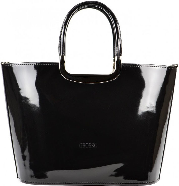 Grosso luxusní kabelka černá lakovaná S7 stříbrné kování