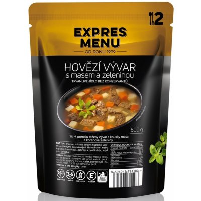 Expres menu Hovädzí vývar s mäsom a zeleninou 2 porcie 600g