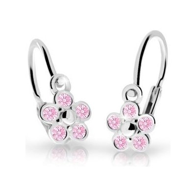 Danfil detské náušnice kvetinky C2744 z bieleho zlata s kamienkami pink