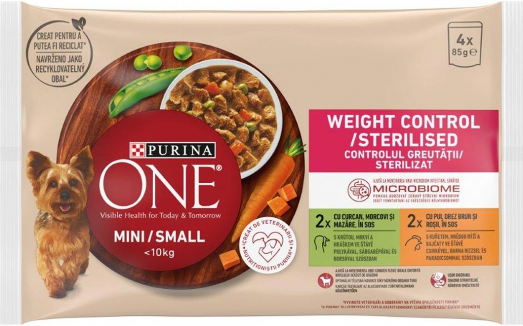 Purina One Mini Adult Weight Control Dog moriak kura v šťave 4 x 85 g