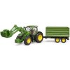 Bruder 3155 traktor John Deere 7R 350 s čelním nakladačem a tandemovým přepravním přívěsem