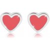 Šperky eshop - Puzetové náušnice - symetrické srdiečko s ružovou glazúrou, striebro 925 S57.10