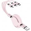 AppleKing 3 v 1 zvinovací dátový a nabíjací kábel USB-A / USB-C / Lightning / micro USB pre iPhone / iPad / iPod / AirPods - 1 m - ružový - možnosť vrátiť tovar ZADARMO do 30tich dní