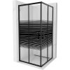 Mexen Rio, štvorcový sprchovací kút s posuvnými dverami 90(dvere) x 90(dvere) x 190 cm, 6mm číre sklo s pásikmi, čierny profil, 860-090-090-70-20