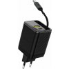 Dudao A67EU GaN 67W nástěnná nabíječka s vestavěným zatahovacím kabelem USB-C pro rychlé nabíjení - černá