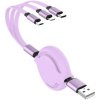 AppleKing 3 v 1 zvinovací dátový a nabíjací kábel USB-A / USB-C / Lightning / micro USB pre iPhone / iPad / iPod / AirPods - 1 m - fialový - možnosť vrátiť tovar ZADARMO do 30tich dní