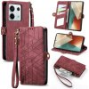 Peňaženkové kožené puzdro Geometric Zipper na Xiaomi Redmi Note 13 Pro - Červená
