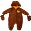 Baby Nellys Chlpáčkový overal Luna s kapucňou + rukavičky, Macko, hnedý, veľ. 68, 68 (3-6m)