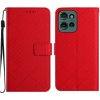 Peňaženkové kožené puzdro Rhombic Grid na Moto G75 - Červená