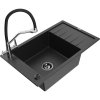 Mexen Elias, 1-komorový granitový drez 795x480x200 mm a drezová batéria Duo, čierna-strieborná metalíza, 6511-73-671701-07-B