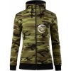 Volejbal lopta prso - Mikina dámska trendy zipper s kapucňou - 2XL ( Zelený maskáč )