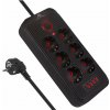 Maclean Prodlužovací kabel MCE389 B, 6 zásuvek, 4xUSB-A, 1xUSB-C, 110-240V AC 50/60Hz, 2,1A max. 2500W, černý
