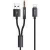 AppleMix YESIDO Hudobný / nabíjací kábel - Lightning / 3,5 mm jack + USB-A - 1,2 m - čierny