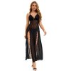 Black Sexy Mesh Lace Long Split Nightgown S