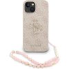 Guess PU 4G Metal Logo Strap Zadný Kryt pre iPhone 15 Pink