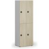 Drevená šatníková skrinka S4 s úložnými boxmi, 4 boxy, demont, RFID zámok, sivá/dub prírodný