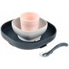 Beaba Silicone meal set zo silikónu ružovo šedo modrá pre bábätká 4 dielna