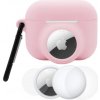 AppleKing 3v1 sada silikónového obalu a ochrannej fólie na prednú a zadnú stranu pre AirPods Pro 3 / AirTag 1 / 2 - ružová - možnosť vrátiť tovar ZADARMO do 30tich dní