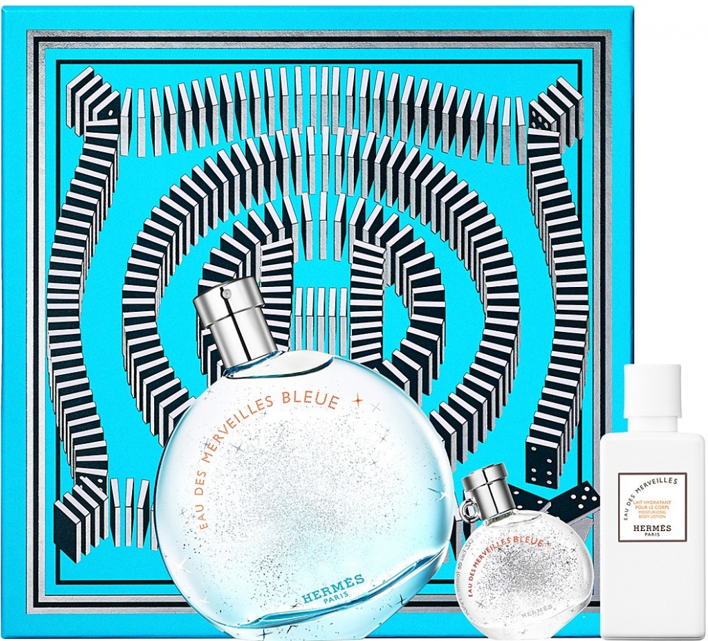 Hermés Eau des Merveilles Bleue EDT 100 ml + EDT 7.5 ml + telové mlieko 75 ml pre ženy darčeková sada