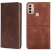 Peňaženkové kožené puzdro Cow Texture na Motorola Moto E20 / E30 / E40 - Tmavo Hnedá