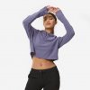 DOMYOS Dámska crop mikina na fitnes 520 modrá XS