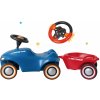 Set odrážadlo Bobby Car Neo BIG modré zvukové s 3-vrstvovými gumovými kolesami a s prívesom a volant so zvukom a svetlom