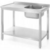 Stôl s drezom a policou - jednokomorový, HENDI, Kitchen Line, Správne, 1000x700x(H)850mm