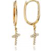 MINET Moderné zlaté náušnice krížiky s bielymi zirkónmi Au 585/1000