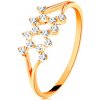 Šperky eshop - Zlatý prsteň 585 - rozdelené zahnuté ramená, cik-cak vzor zo zirkónov S3GG135.28 - Veľkosť: 54 mm