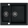 Sink Quality Ferrum, kuchynský granitový drez 605x495x210 mm + čierny sifón, čierna, SKQ-FER.C.5KBO.XB