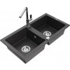 MEXEN/S MEXEN/S - Mario granitový drez 2-bowl vrátane batérie Flora, čierna kropenatá 6504-76-670401-00