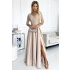 Elegantné béžové čipkové dlhé šaty s výstrihom ELISA 309-10 beige 2XL