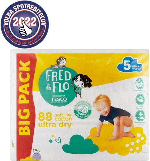 Tesco Fred & Flo Ultra Dry plienky 5 Junior 88 ks