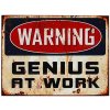 Ceduľa Warning - Genius At Work 40cm x 30cm Plechová tabuľa