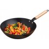 Liatinový wok 30 cm smaltovaný s drevenou rúčkou Hanoi Starke Pro čierny