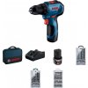 BOSCH Aku skrutkovač GSR 12V-30 v taške + sady príslušenstva (2 x 2,0 Ah batéria + rýchlonabíjačka)