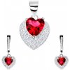 Šperky eshop - Set zo striebra 925, náušnice, prívesok, červené zirkónové srdce, číre zirkóniky SP80.28