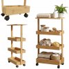 Kuchynský Regál na Kolieskach so 4 Poličkami Bambusový 33x18x87 cm