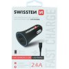 Nabíjačka do auta Swissten 2,4A napájanie 2x usb + lightning kábel čierná