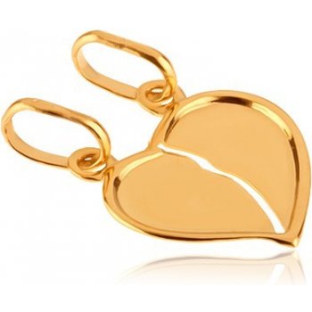 Šperky eshop Zlatý dvojprívesok 585 prelomené lesklé srdce so zahnutým okrajom GG05.01