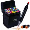Sada obojstranných popisovačov na alkoholovej báze 48 ks s puzdrom (Obojstranné profesionálne fixky na kreslenie, tieňovanie a ilustrácie s plynulými farebnými prechodmi)