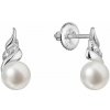 Zlaté 14 karátové náušnice biele zlato s riečnou perlou a briliantmi 81PB00059