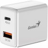 GENIUS rychlonabíjecí set PD-20ACP, 20W, rychlé nabíjení, USB-C PD3.0, USB-A QC3.0, 1m kabel USB-C USB-C, bílá