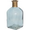 Sklenená hranatá modrá váza s hrdlom v zlatej farbe 6x6x13 cm Clayre-Eef 33313