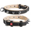 WAU DOG Plochý kožený obojok Soft s ostňami čierno béžový Obvod krku: dĺžka: 38-49cm, šírka: 25mm